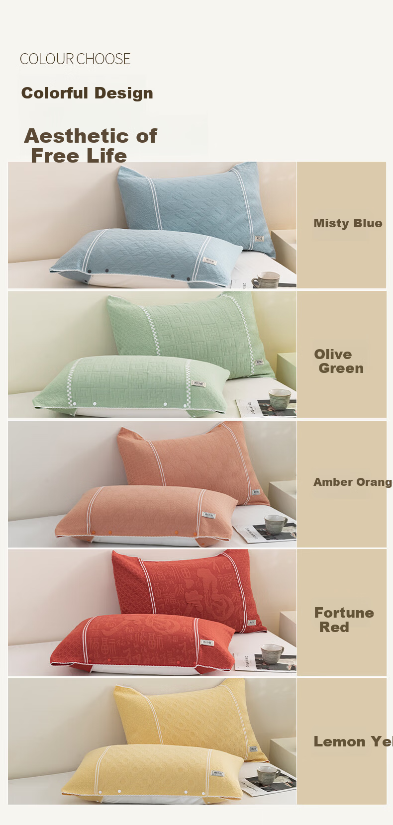 Hengyuanxiang Magic Pillowcase and Towel Set Pure Cotton Non-Slip Buckle Memory Pillowcase Amber Orange Pair 5