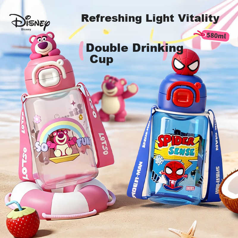 Disney Large Capacity Straw Water Bottle High-Quality Cup for Men and Women Children's Student Sports Water Bottle Summer Gift