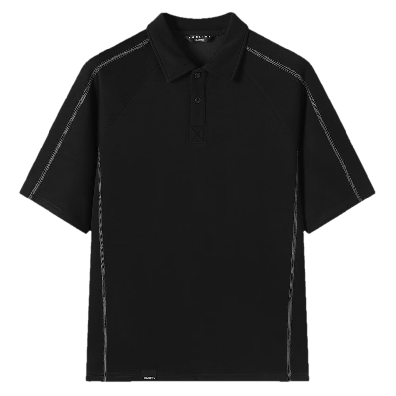 TonLion Men's Short Sleeve Polo Shirt 2026 Summer New Design Black Loose Fit Youth Versatile Top