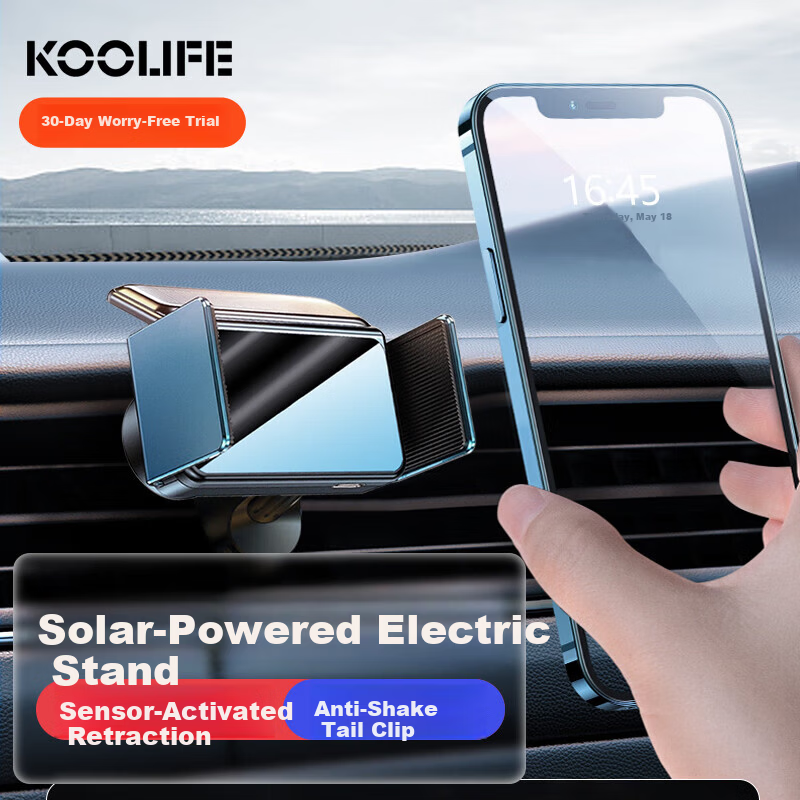 KOOLIFE Car Phone Holder Solar-Powered Air Vent Mount Automatic Clamp Navigation Stand