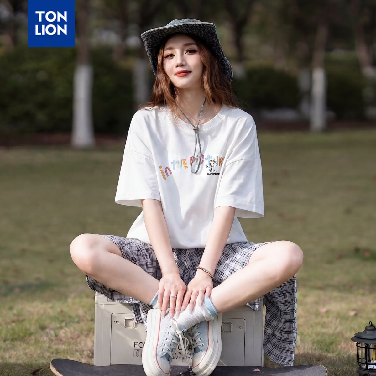 TonLion 2025 Summer Women's Letter Print Short Sleeve T-Shirt [Snoopy Collaboration]