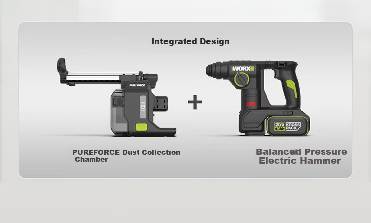 WORX 20V Dust Collection Lithium Battery Hammer Drill WU384T.9 (Bare Tool) Cordless Impact Drill Concrete Electric Tool 6