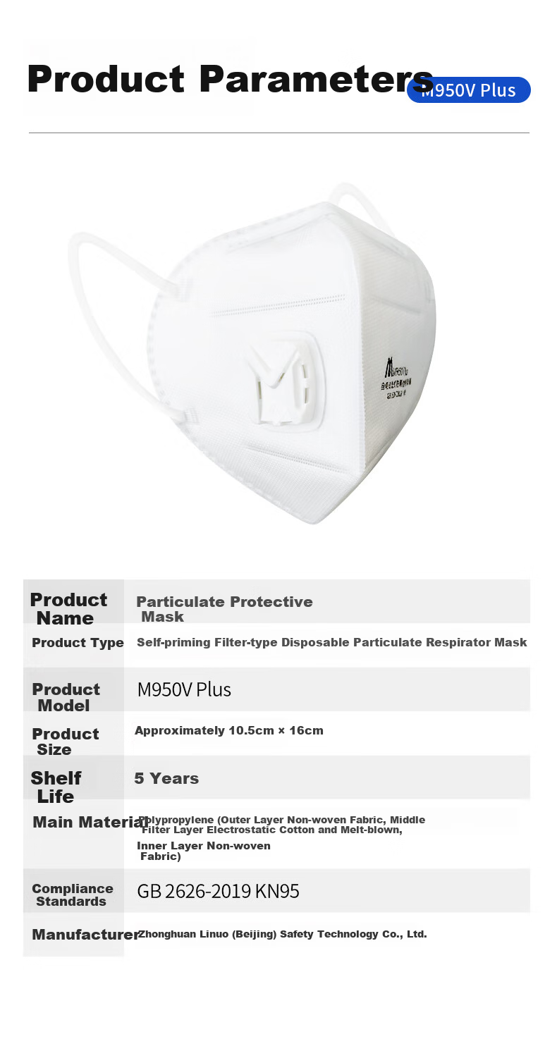 Mingdian Shangpin KN95 Mask M950V 25pcs/Box Individually Packaged Earloop Five-Layer with Breathing Valve Flu Protection Against Influenza Droplets/Virus Droplets/Bacteria/Smog/Dust/Odor White 3