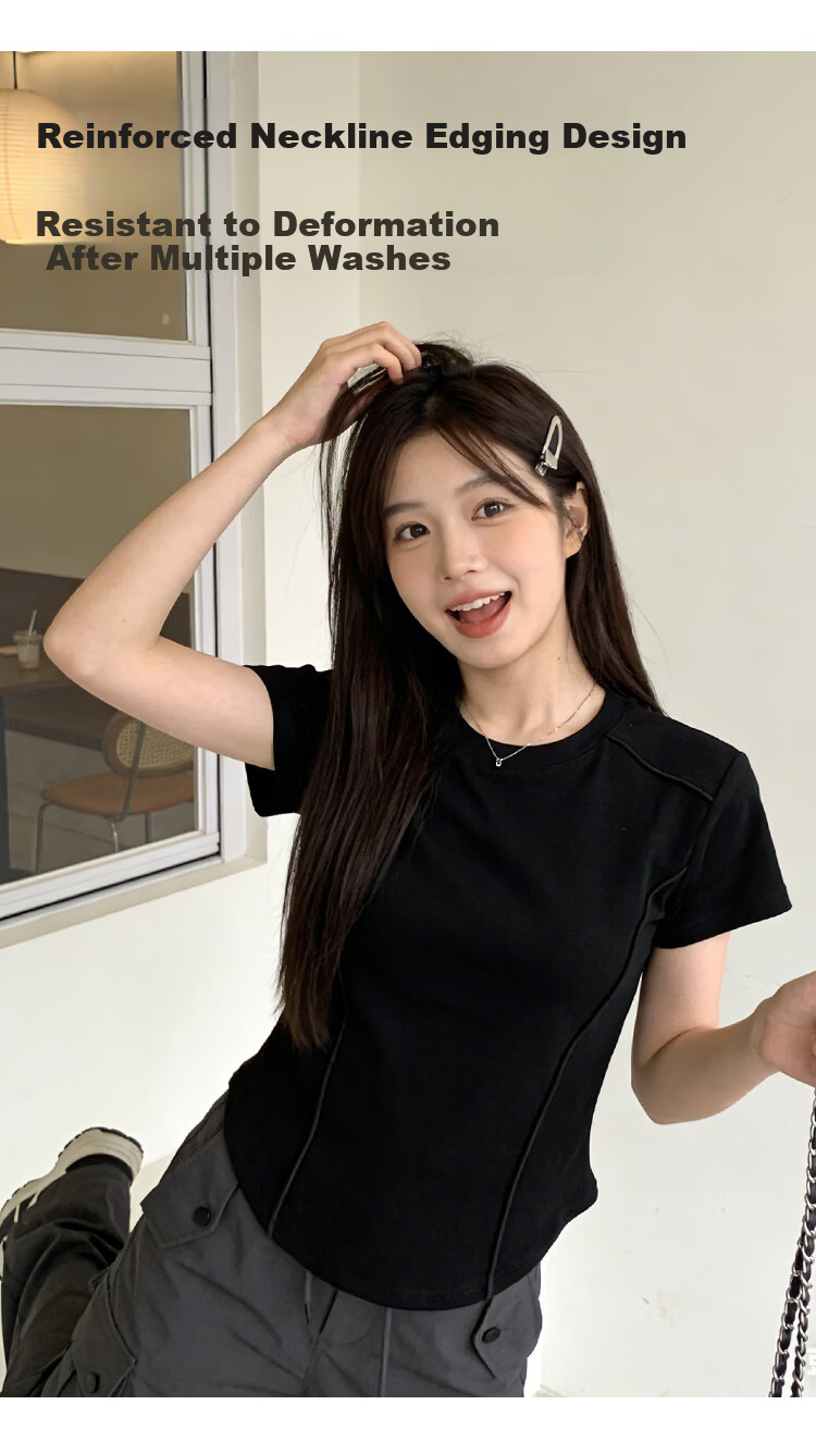 Urban Beauty Combed Cotton Short Sleeve T-Shirt Women's Slim Fit Herringbone Crew Neck All-Season Outerwear 2026 New Inner Layer 10