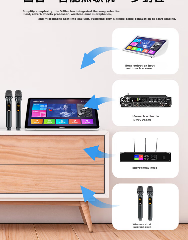 Punos/Bolangsha V8Pro All-in-One AI Voice Control HD Karaoke Machine with Custom Song Library for Quanmin K Ge, Touchscreen Mobile Song Selection, 21-inch, 10 Million Song Library 6