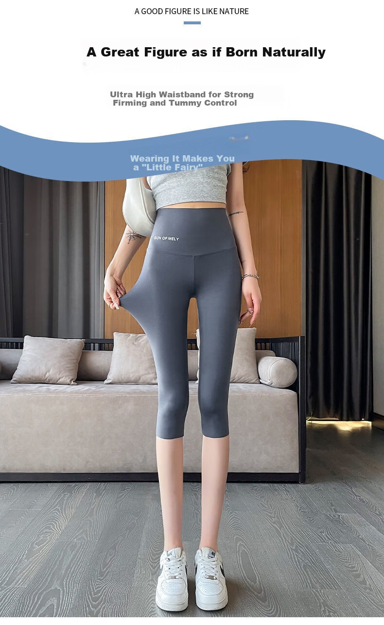 LangSha Women's 3/4 Length Sharkskin Pants Summer Thin Outerwear Leggings Ice Silk High Waist Petite Fitness Yoga Cycling Pants 4