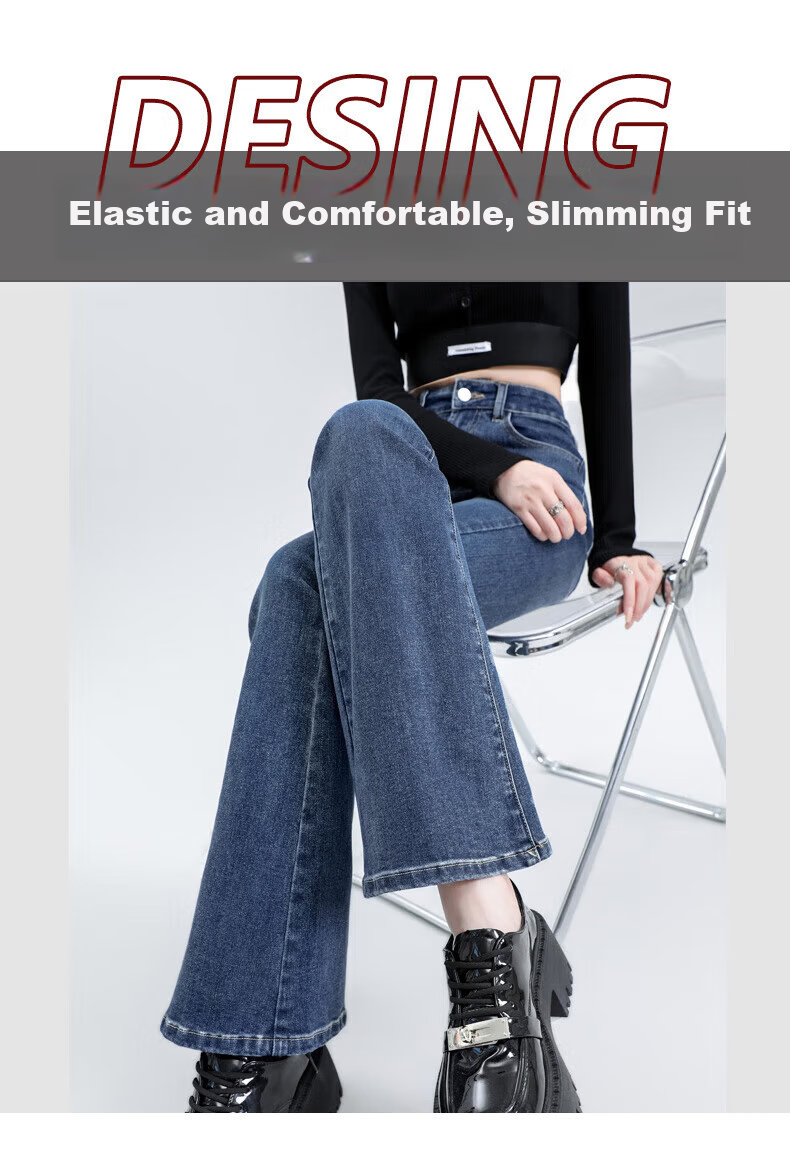 Pierre Cardin Jeans for Women, Winter Slim-Fit Casual Waist-Cinching Versatile Loose-Fit Heightening Micro-Flared Pants, Light Blue XL Size 2