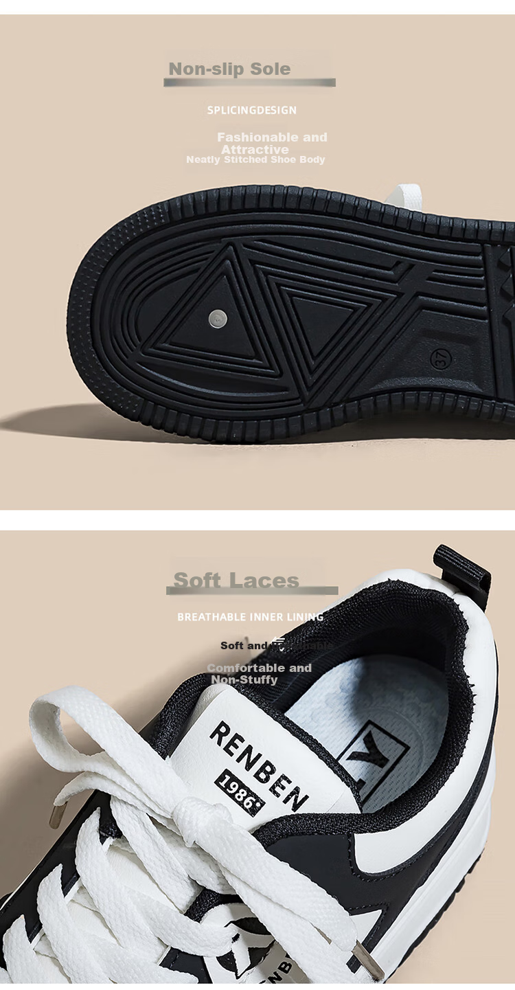 RENBEN Thick Sole Trendy Versatile Black and White Panda Shoes 2025 Spring Autumn Popular Casual Fashion Sports Sneakers Women's Shoes 14