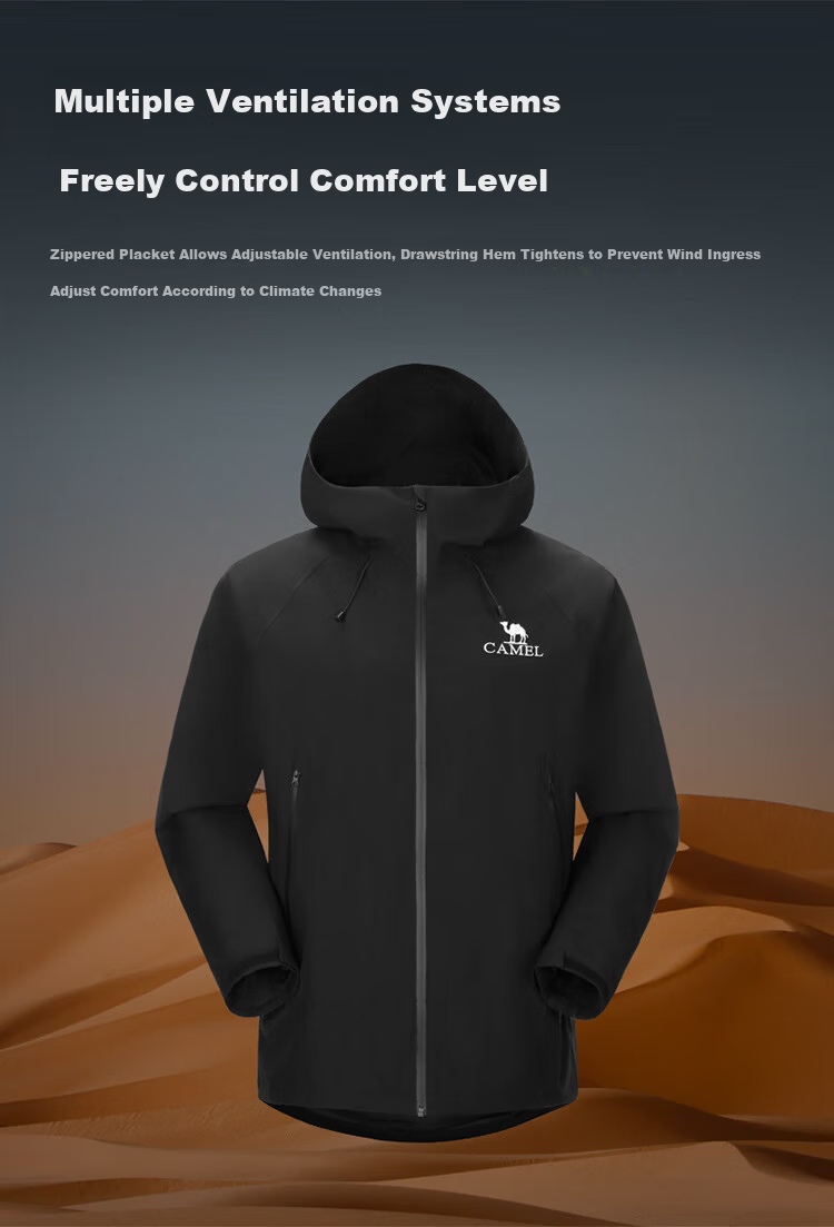 CAMEL Outdoor Single-Layer Waterproof Windbreaker Unisex 3-in-1 Mountaineering Jacket 6B001 Phantom Black, Unisex M 5