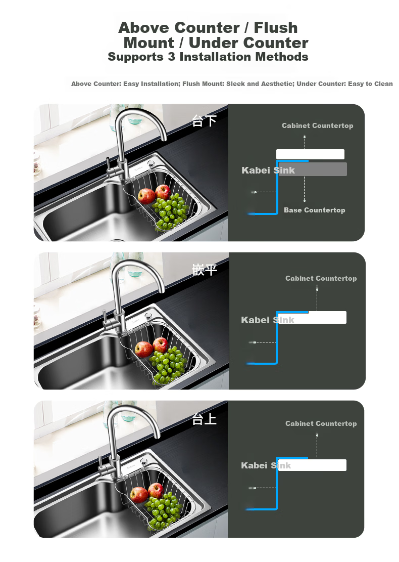 Cobbe Japanese Style 0 Coating Grain Texture Scratch-Resistant Kitchen Sink Single Bowl with Strainer 304 Stainless Steel Integrated Basin 12