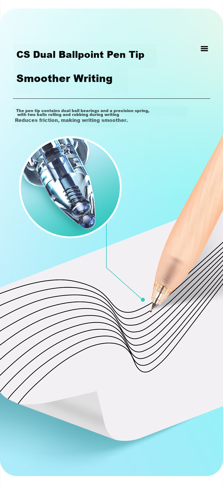 Fizz Low Noise Click Gel Pen 0.5mm Quick-Dry Dual Ballpoint Soft Grip Large Capacity Office Signature Pen Green B73012 4