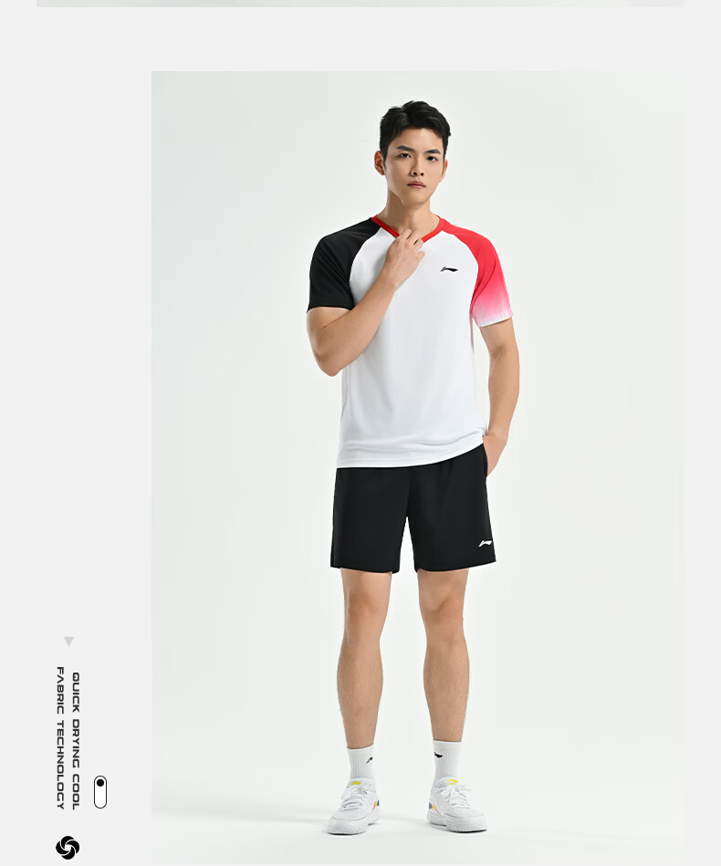 LI-NING Badminton Short Sleeve Set Unisex Two-Piece Competition Training Sportswear White/Black XL 5