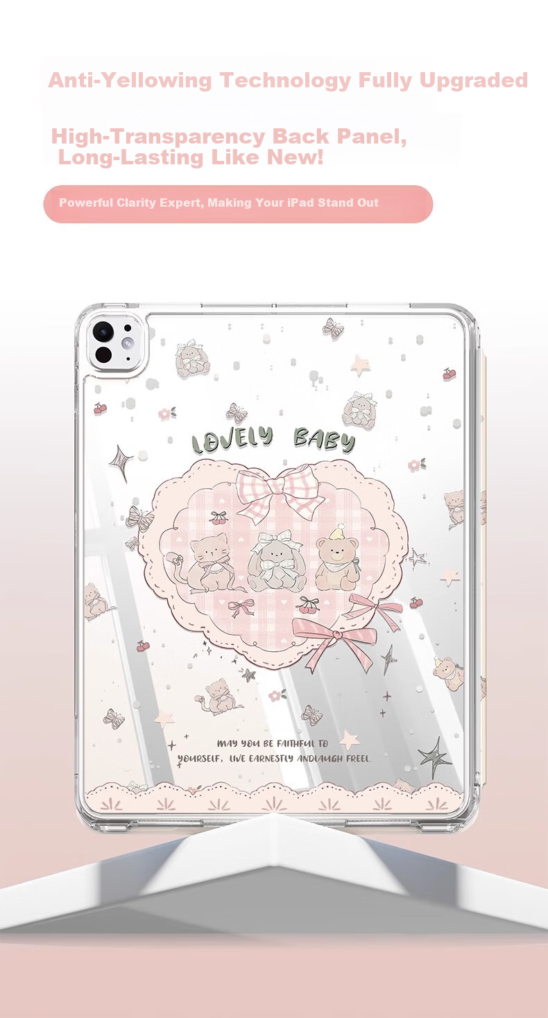 RBP Compatible with 2025 iPad 11/10th Gen Case A16 Chip Tablet Protective Cover Upgraded 3Y Slide Rail Split Crystal Clear Acrylic Texture Anti-Bend Drop Protection - Doll Stack 1