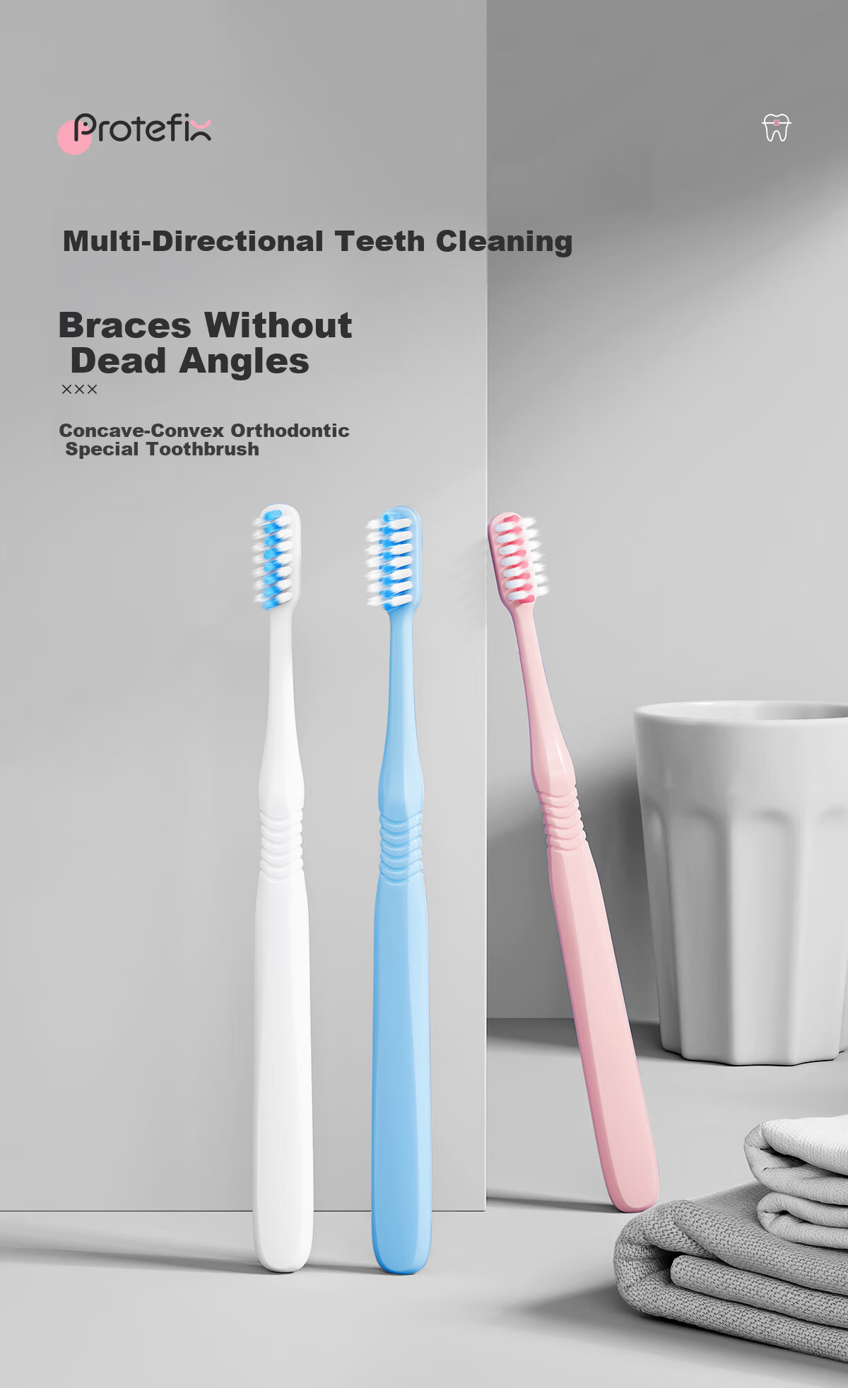 PROTEFIX Orthodontic Concave Toothbrush 4-Pack Soft Bristle Adult Braces Toothbrush Portable Teen Braces Cleaning Brush 1