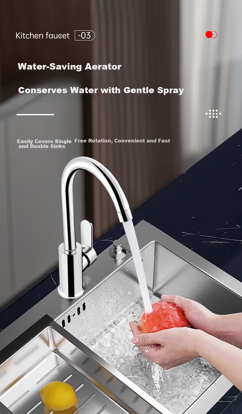 Baihan Kitchen Faucet Hot and Cold Two-in-One Stainless Steel High-Arc Kitchen Sink Faucet 4