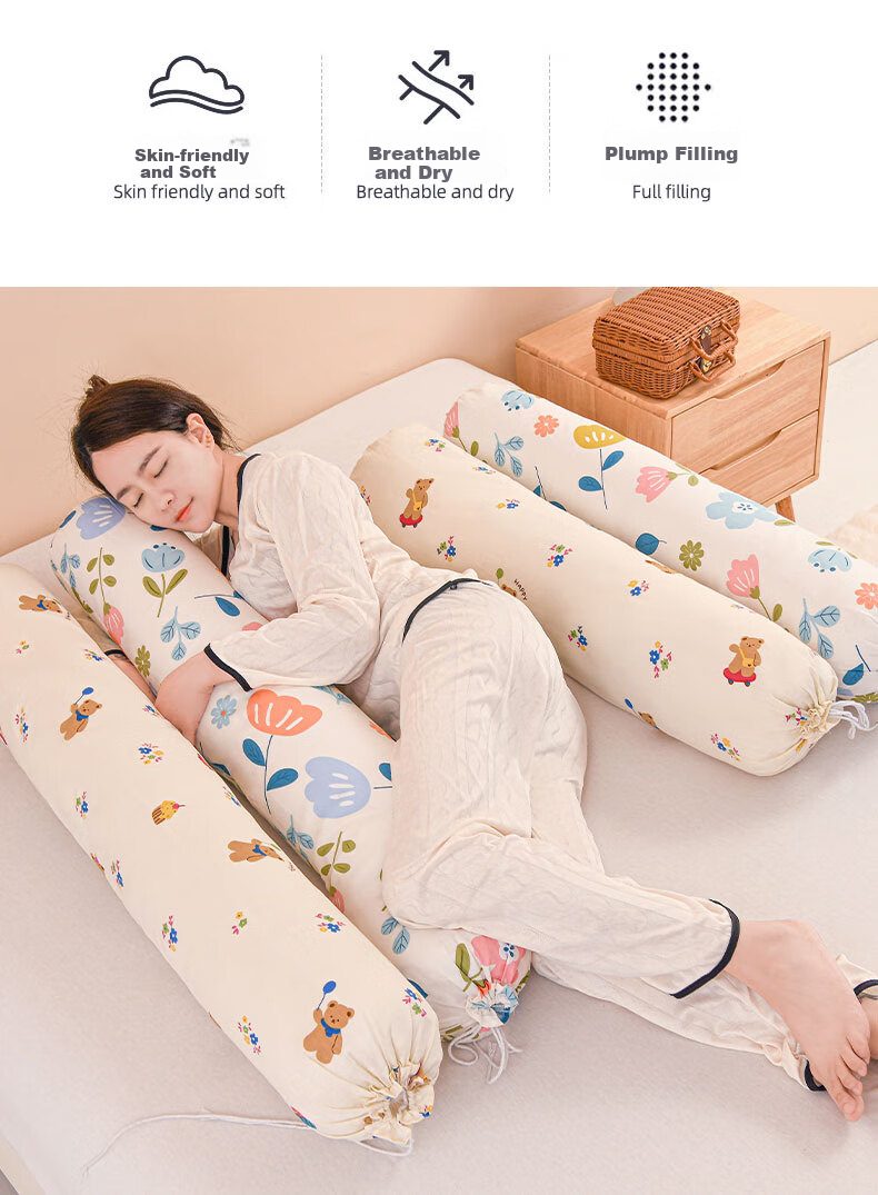 Jinhao 100% Cotton Antibacterial Candy Body Pillow Long Bolster Side Sleep Leg Hugging Pillow Removable Washable 1.1m Banxia 5