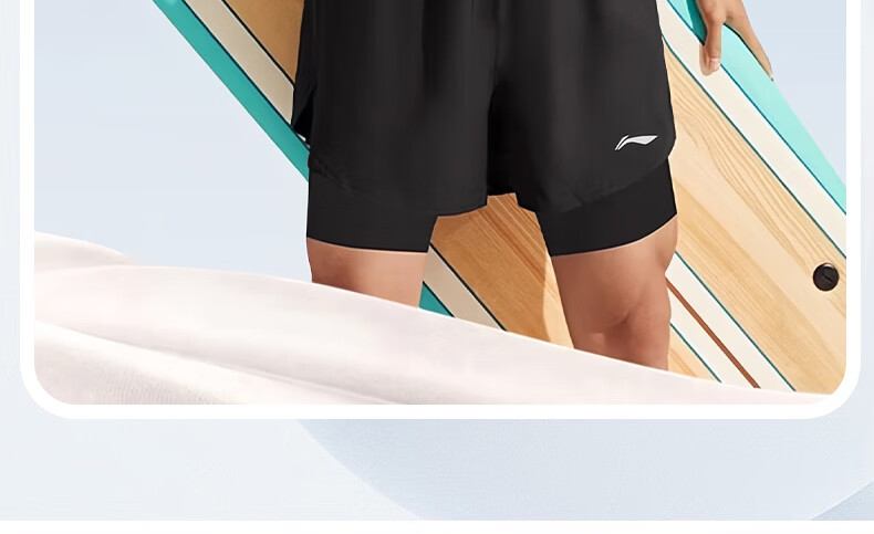 Li-Ning Men's Summer Sports Shorts Marathon Quick-Dry Running Fitness Outdoor Ice Silk Beach 2-in-1 Sports Pants 26