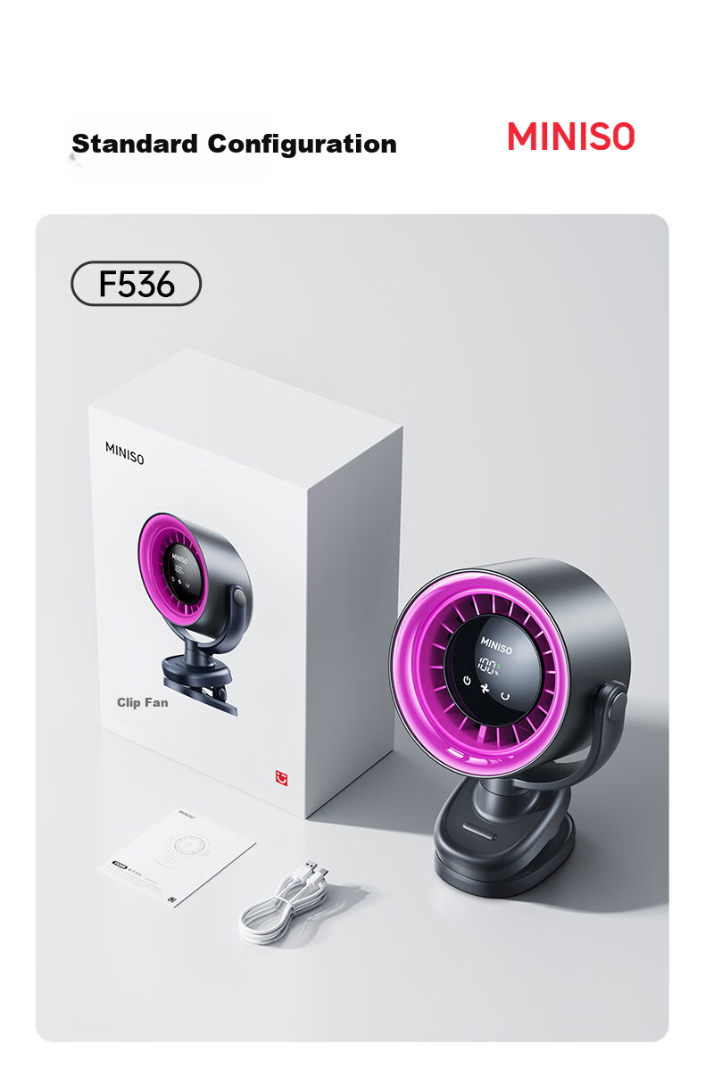 MINISO Desktop Fan, Small Plug-In Fan, Compact Rechargeable Fan with Long Battery Life, Powerful Cooling Device for College Dorms And Bedrooms, Oscillating Head, Timer Function, Safe And Quiet Operatio 17
