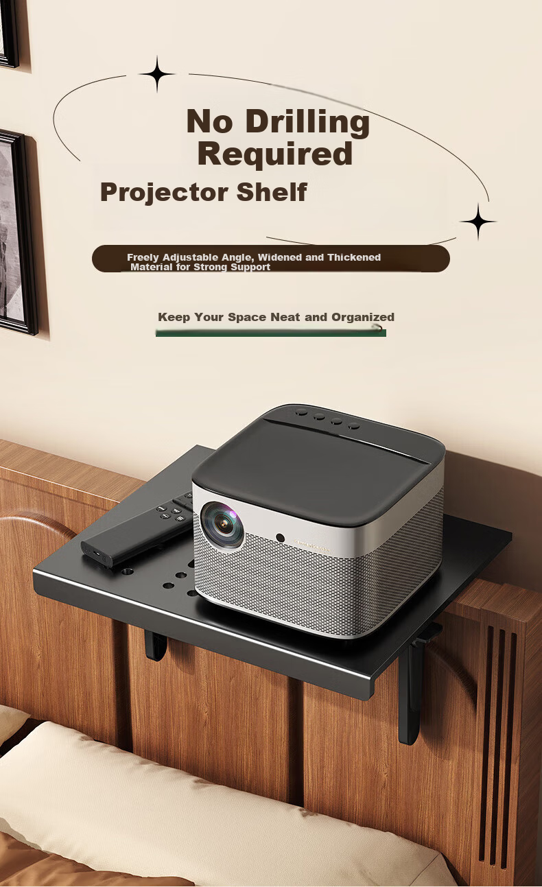 Behind the Scenes Hero Large No-Drill Projector Bracket Wall-Mounted Tray Storage Rack Bedside Hidden Clamp-Free Bedroom Sofa Wall Router Shelf 1