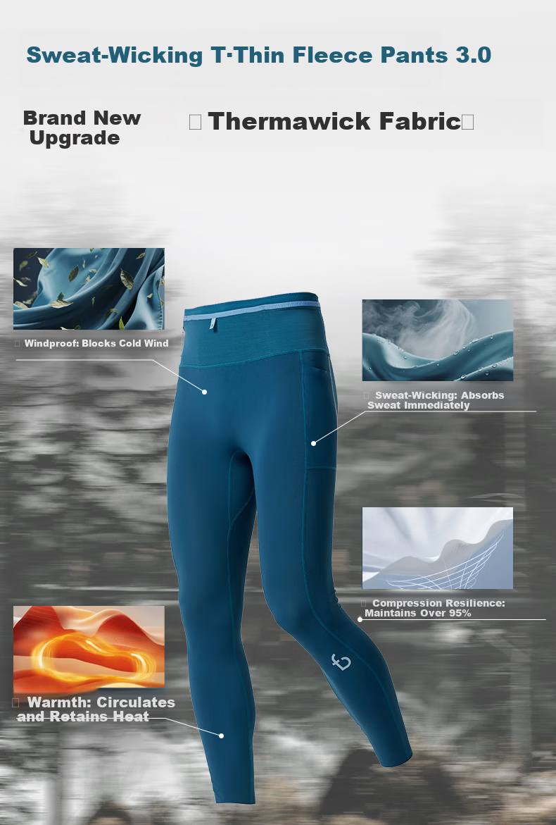 Feibit Thin Fleece Long Pants 3.0 Men's Sweat-Wicking Running Compression Waist Bag Pants Warm Fleece Twilight Blue M 3