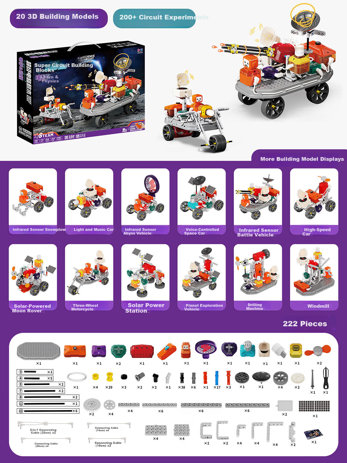 Toylezhi Educational Electronic Circuit Building Blocks Children's Science Experiment Assembly Toy for Boys Ages 3-6-9-12 Birthday Gift 12