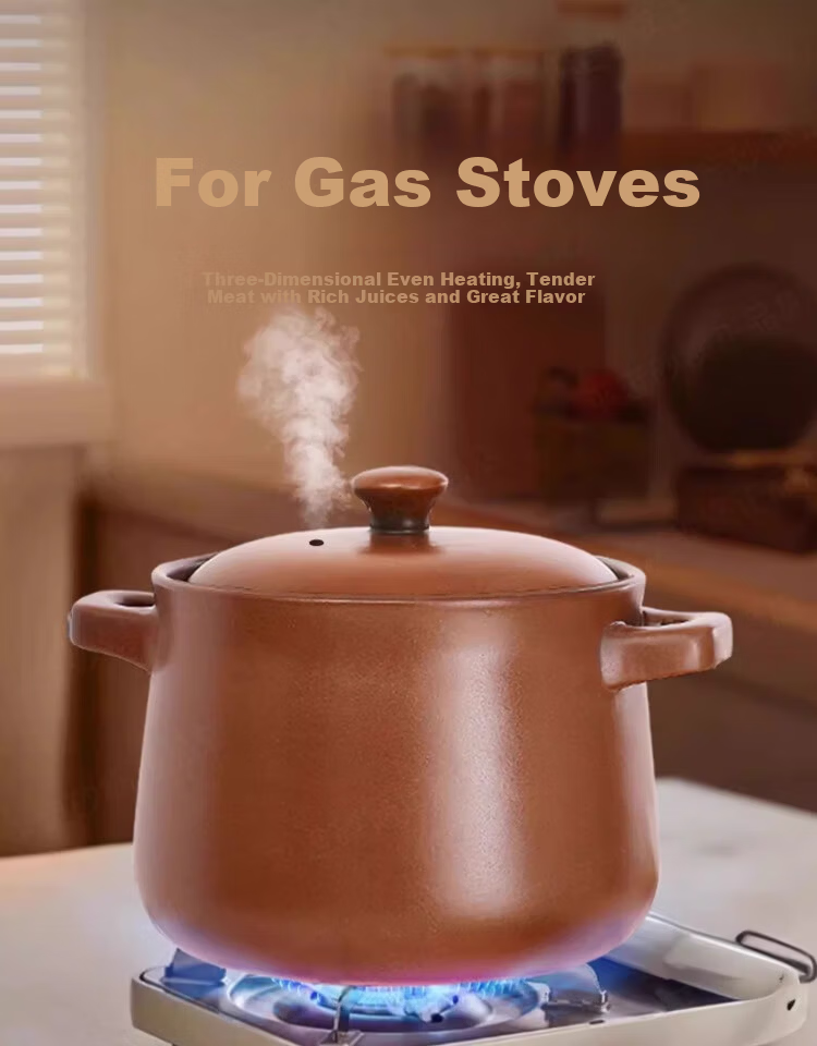 Pearson Unglazed Flat Clay Pot Soup Cooker Gas Stove Earthenware Stew Pot Household Traditional Health Soup Pot Stewing Pot 5L 10