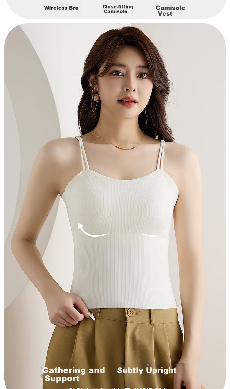 Langsha Women's Camisole with Chest Pad Summer Ice Silk Bra-Free Outerwear Inner Wear Seamless Back Bra Top 3