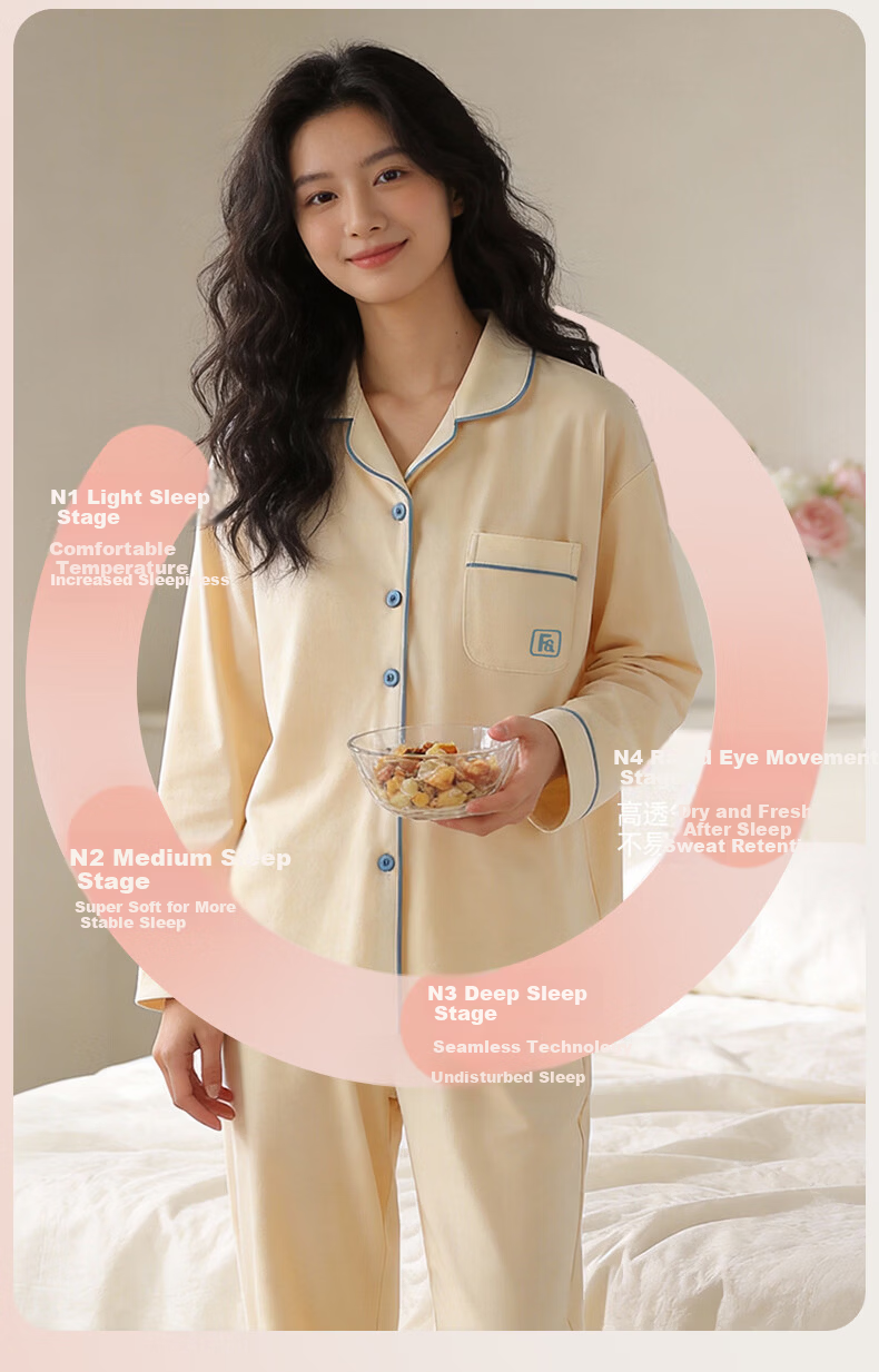 Me feeling Women's Spring New Pure Cotton Pajamas with Chest Pad, Anti-Mite, Comfortable, Breathable, Wearable Homewear Set 5