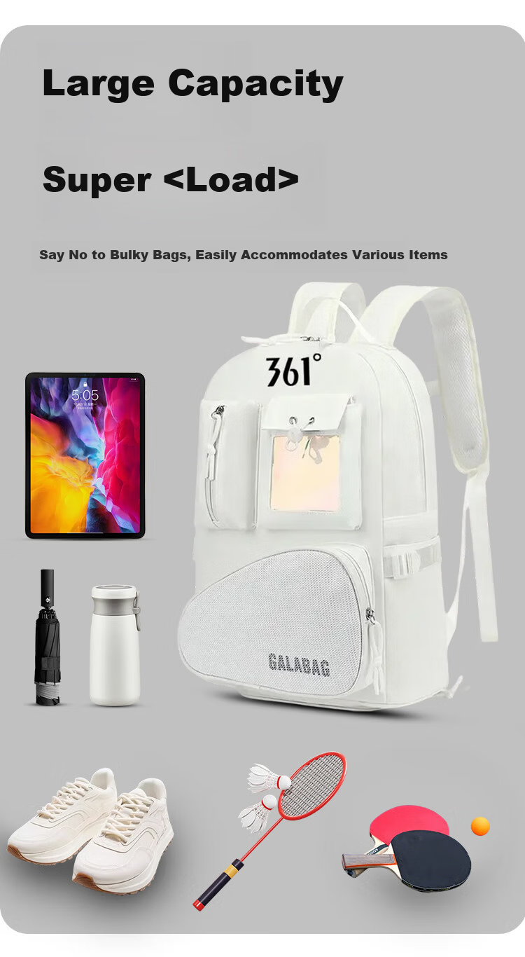 361° Backpack Table Tennis Bag Badminton Bag Sports Unisex Travel Casual Outdoor Multifunctional Lightweight Black 4