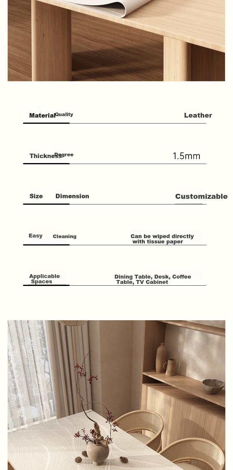 Fengliang Waterproof Oil-Resistant Thickened Table Mat Tablecloth Desktop Protective Mat Stain-Resistant Wash-Free Heat Insulation Coffee Table Desk Mat Customizable 9