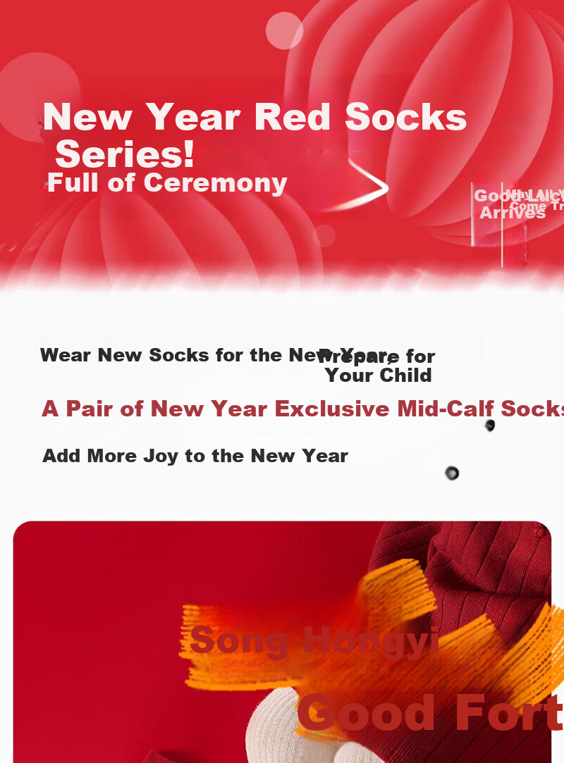 Mianmanman Children's Socks 100% Cotton Antibacterial Red Mid-Calf Socks for Girls Autumn Winter 5 Pairs Year of the Horse New Year 1