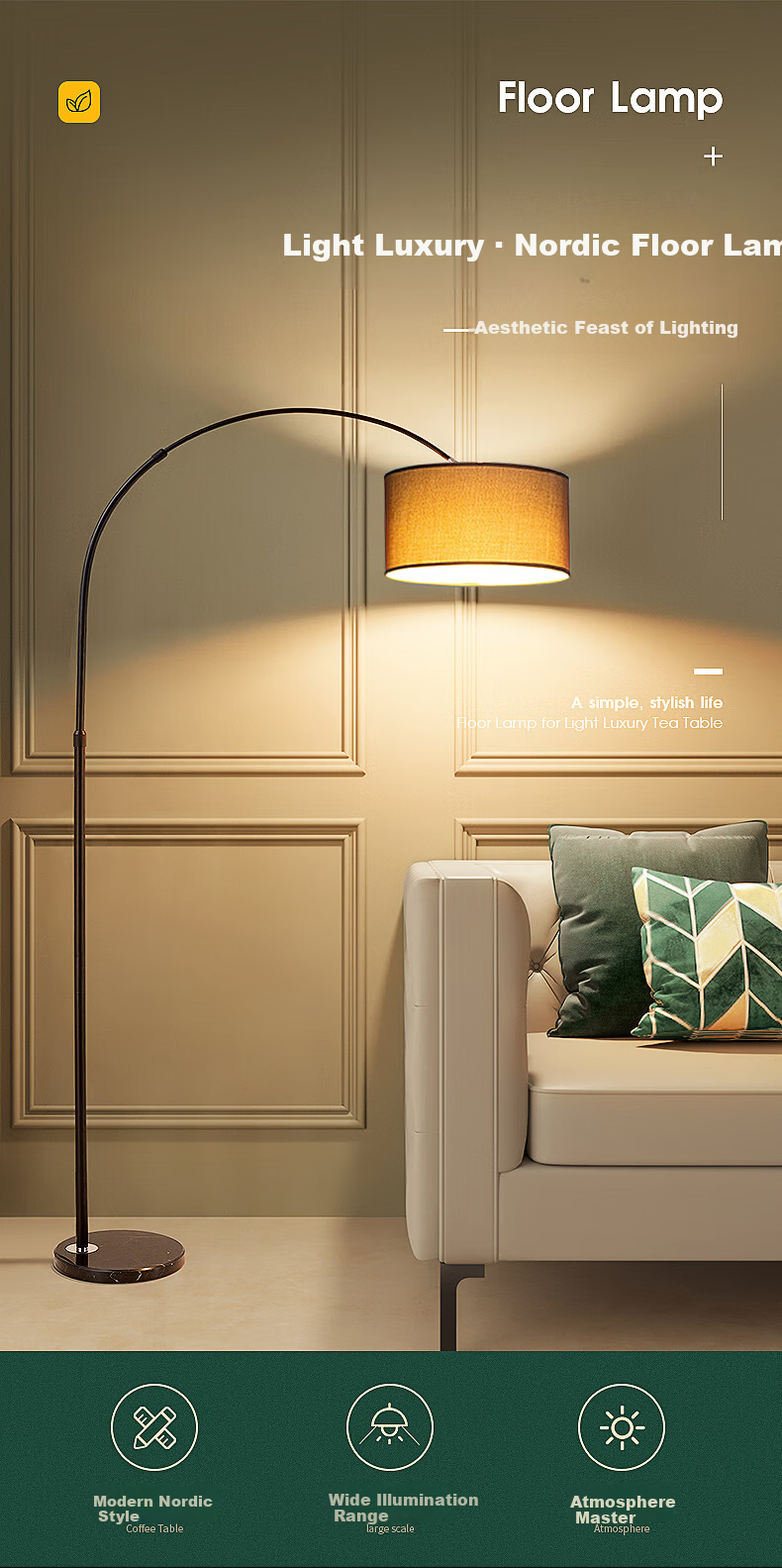 ONEFIRE Floor Lamp Living Room Fishing Lamp Standing Table Lamp Minimalist High-End Study Reading Lamp Retro Vintage Style 1