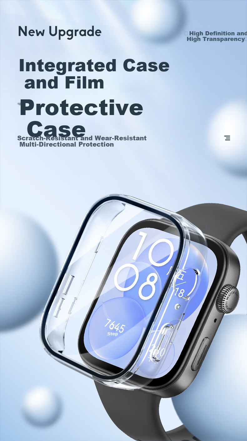 Xiaopijiang Huawei Watch FIT 3 Protective Case HD Tempered Glass Screen Protector Sensitive Touch Full Coverage Shockproof Scratch-resistant Protective Shell Set 1