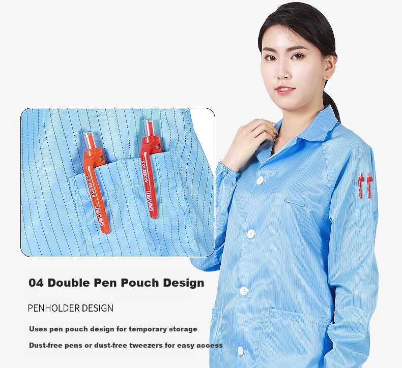 Mulang Anti-Static Lab Coat with Lapel Buttons, Dust-Free Cleanroom Suit for Food and Electronics Workshop, Dustproof Workwear, Blue 2XL 11