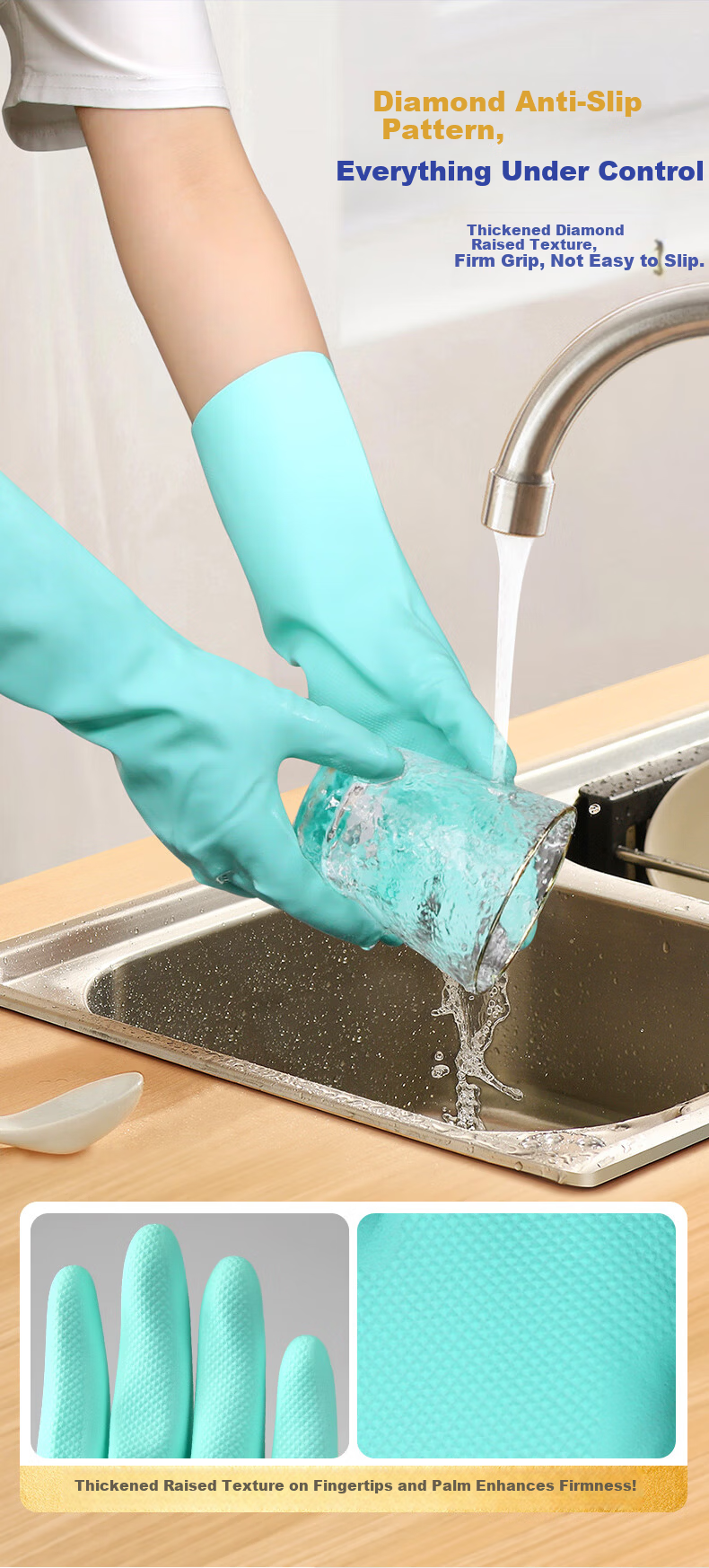 Huizao Nitrile Household Gloves 3 Pairs M Size Food Grade Protective Waterproof Durable Wear-Resistant Rubber Kitchen Dishwashing Work Gloves 3