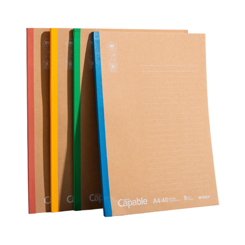 M&G Notebook Stationery A4 Handwritten Journal Diary Student English Homework Soft Copybook Kraft Paper Office Supplies 4-Pack APNBB016