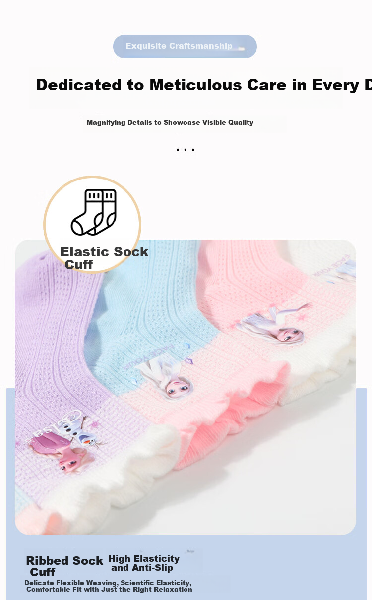 Disney Kids Socks Spring Summer Mesh Breathable Girls Cotton Socks Frozen Lace Mid-Calf Socks DSP3582 4 Pairs 20-22cm 7