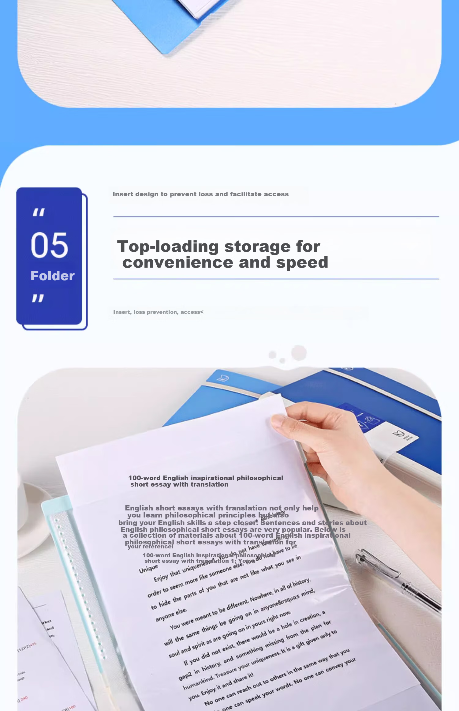 Jinggong Foldable A4 Document Organizer Exam Paper Storage Prenatal Checkup Report Medical Record Storage Jinggong Blue 5894M-GSBN02 6