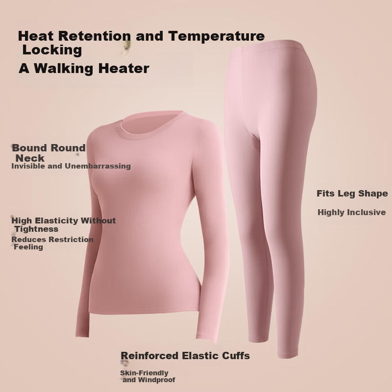GUJIN Double-Sided Fleece Lined Mink Cashmere and Lyocell Thermal Underwear Set for Women Thickened Autumn and Winter Heat Retaining Base Layer Top and Bottom