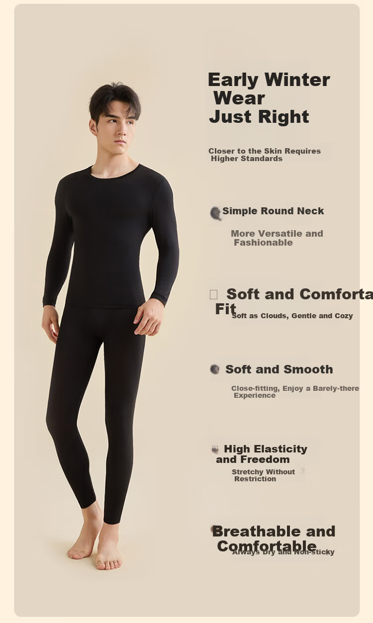 Langsha Autumn Winter Antibacterial Thermal Men's Heating Moisturizing Hyaluronic Acid Base Layer Ultra-thin Seamless Thermal Underwear Set 10