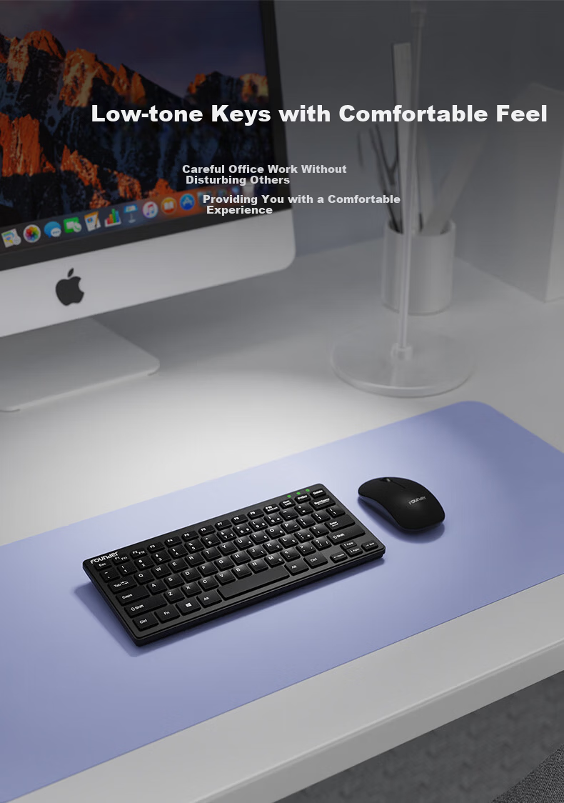 Founder W6226 Chocolate Keycaps Wireless Mini Keyboard and Mouse Set Portable Ultra-thin External Laptop Small Keyboard Wireless Compact Keyboard and Mouse Set Black 3
