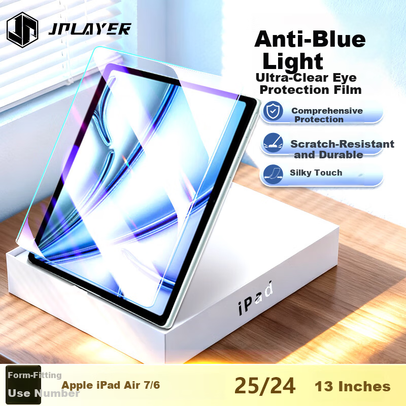 JPLAYER Apple iPad Air 7/6 Blue Light Resistant Tempered Glass Screen Protector for 13-inch Air 2025/24 M3 Chip Anti-Blue Light Eye Protection Full Screen Anti-Fingerprint Tablet Film