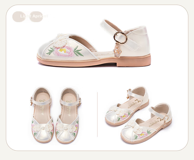 Fulomi Girls Summer Sandals Traditional Chinese Embroidered Hanfu Soft Sole Closed-Toe Princess Shoes Pearl Pink Size 31 18