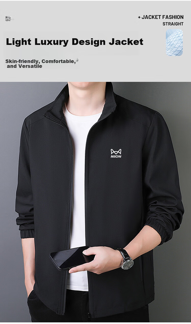 Miiow Men's Jacket Spring Autumn Casual Business Lapel Windproof Loose Sports Dark Blue 2XL 1