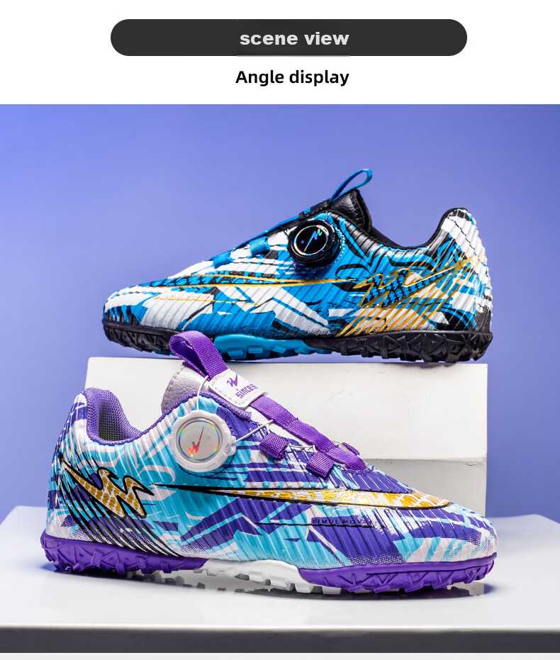 Shuangxing Children's Soccer Shoes for Boys And Girls, Elementary And Middle School Students, Rotating Button Studs TF Professional Competition Training Shoes, Black And Blue, Size 36 16