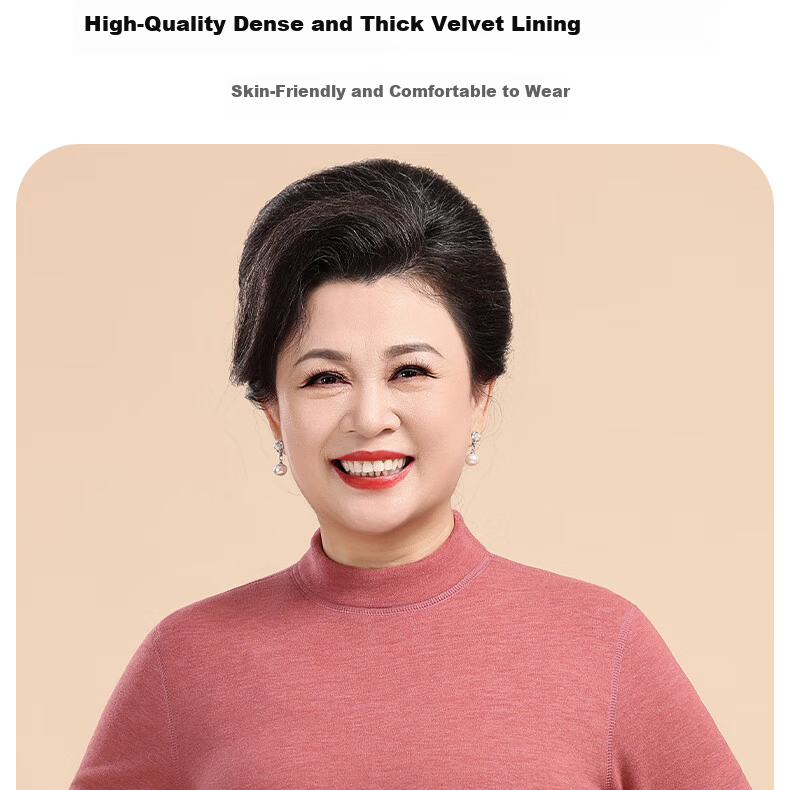 YUZHAOLIN Women's Thermal Underwear Set Fleece Lined Thickened Mid-High Neck Cold-Resistant Autumn Winter for Middle-Aged and Elderly Mothers and Grandmothers 13