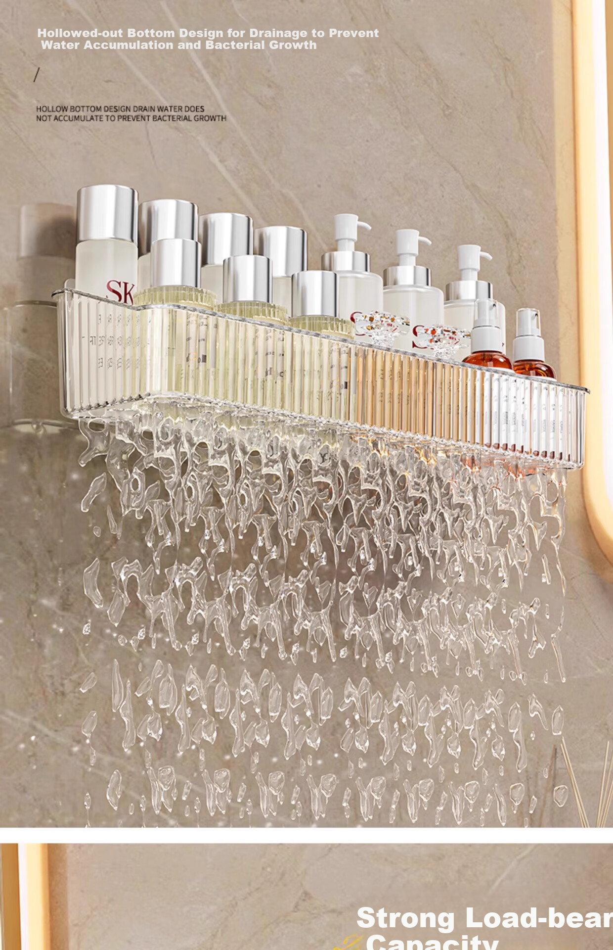 MUYA Suction Cup Storage Rack, No Drilling Required, Detachable, Bathroom Vanity Organizer, Light Luxury Style, Hollow Baked Paint Finish 8