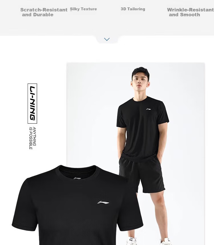 LI-NING Men's Summer Quick-Dry Breathable Short Sleeve T-Shirt AHST575-1-S 4