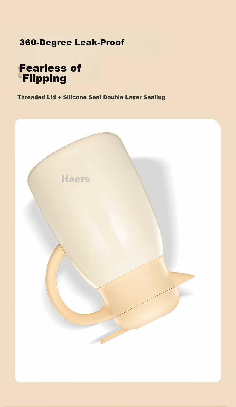 Haers 316L Stainless Steel Insulated Thermos Flask Household Large Capacity Hot Water Kettle Ivory White 2L 9