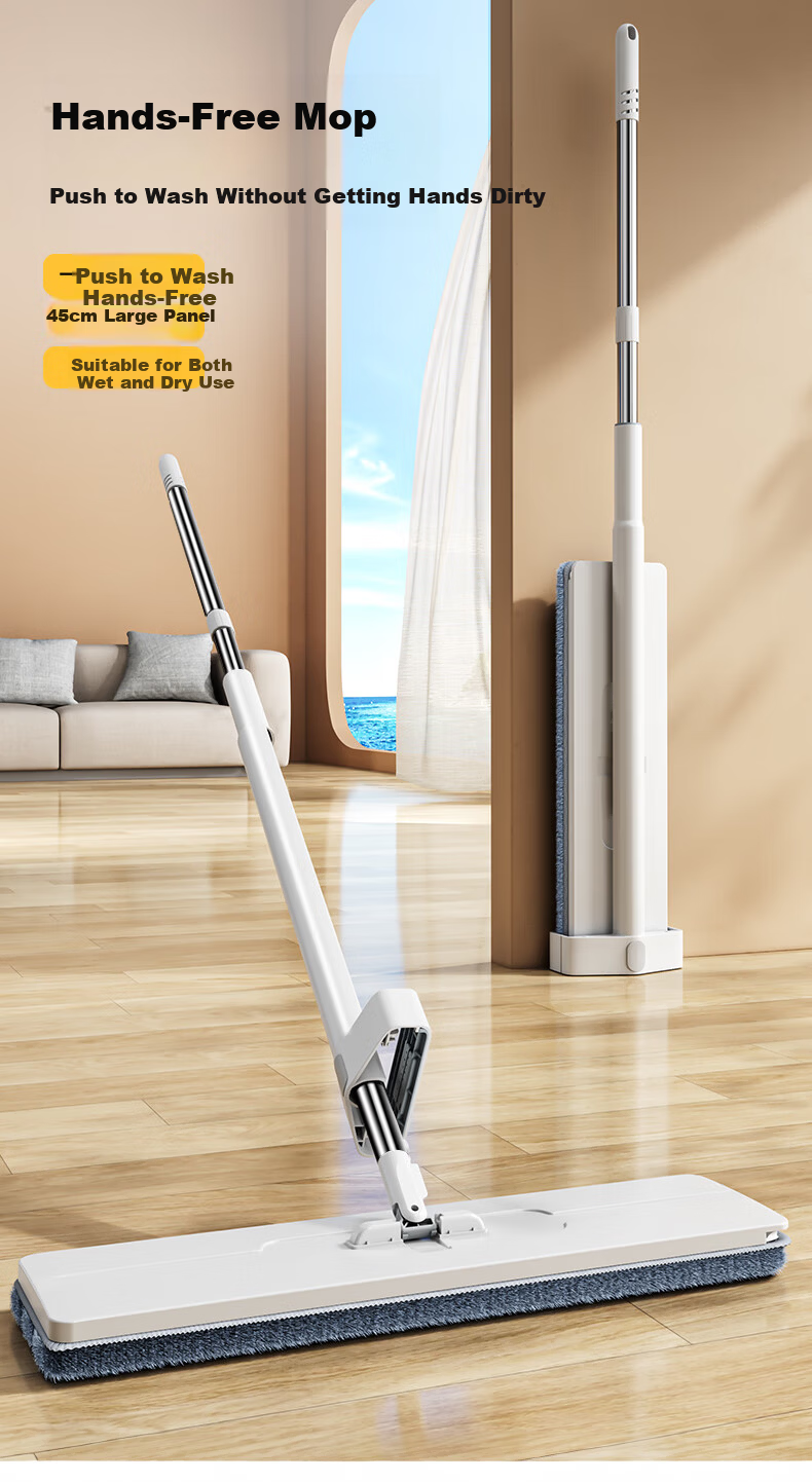 Taitaile Flat Mop 36cm + 3 Replacement Cloths, Hands-Free Cleaning, Household All-In Lazy Person's Floor Mopping Tool 1